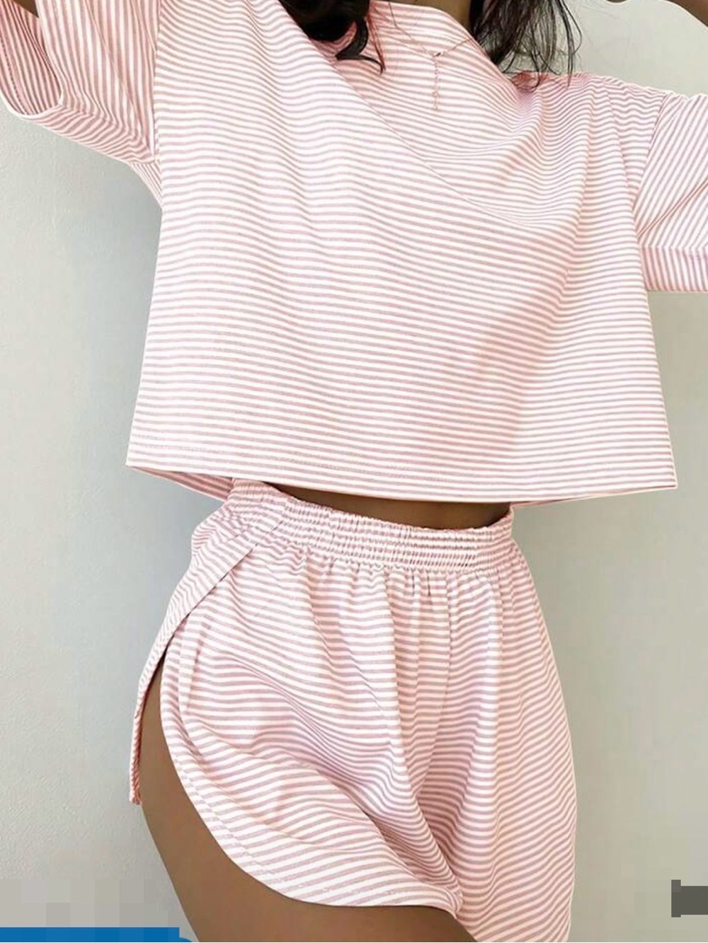 Striped Pink Lounge Set - Crop Top & Shorts